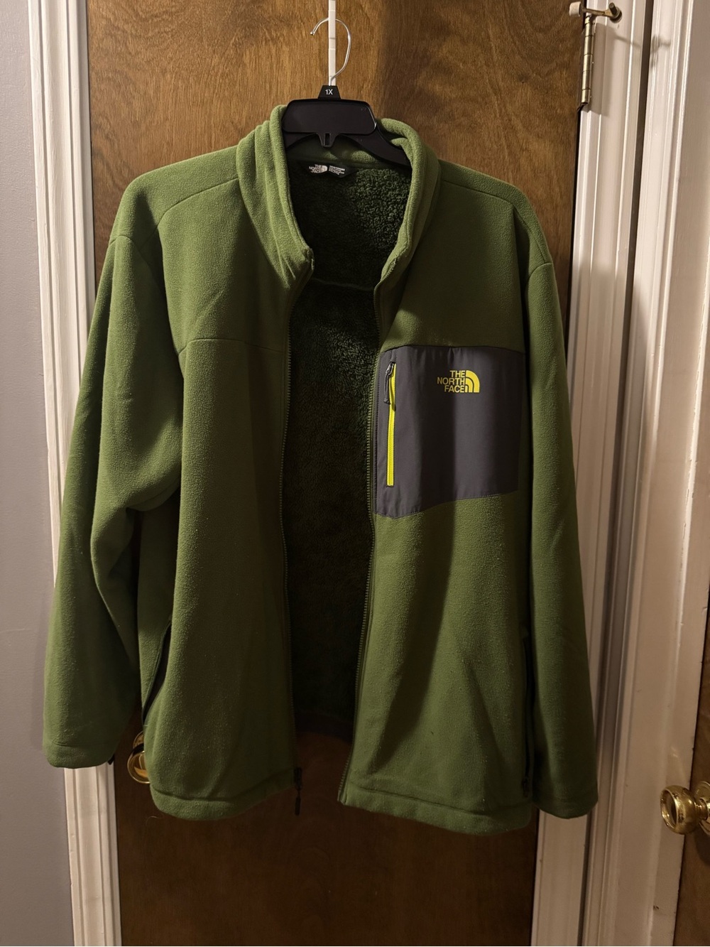The North Face Olive Green Fleece Jacket with Contrast Chest Pocket